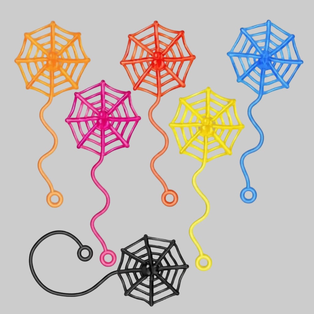 Thermabuild | Kids' Halloween Decorations Sticky Spiderweb Party Favors Stretchy Neon Window Clings with Wavy Tail