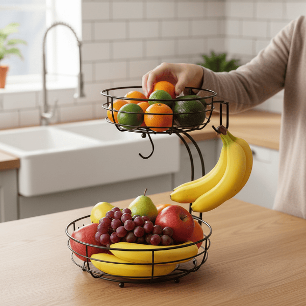 Thermabuild | 2-Tier Metal Fruit Basket with Banana Holder