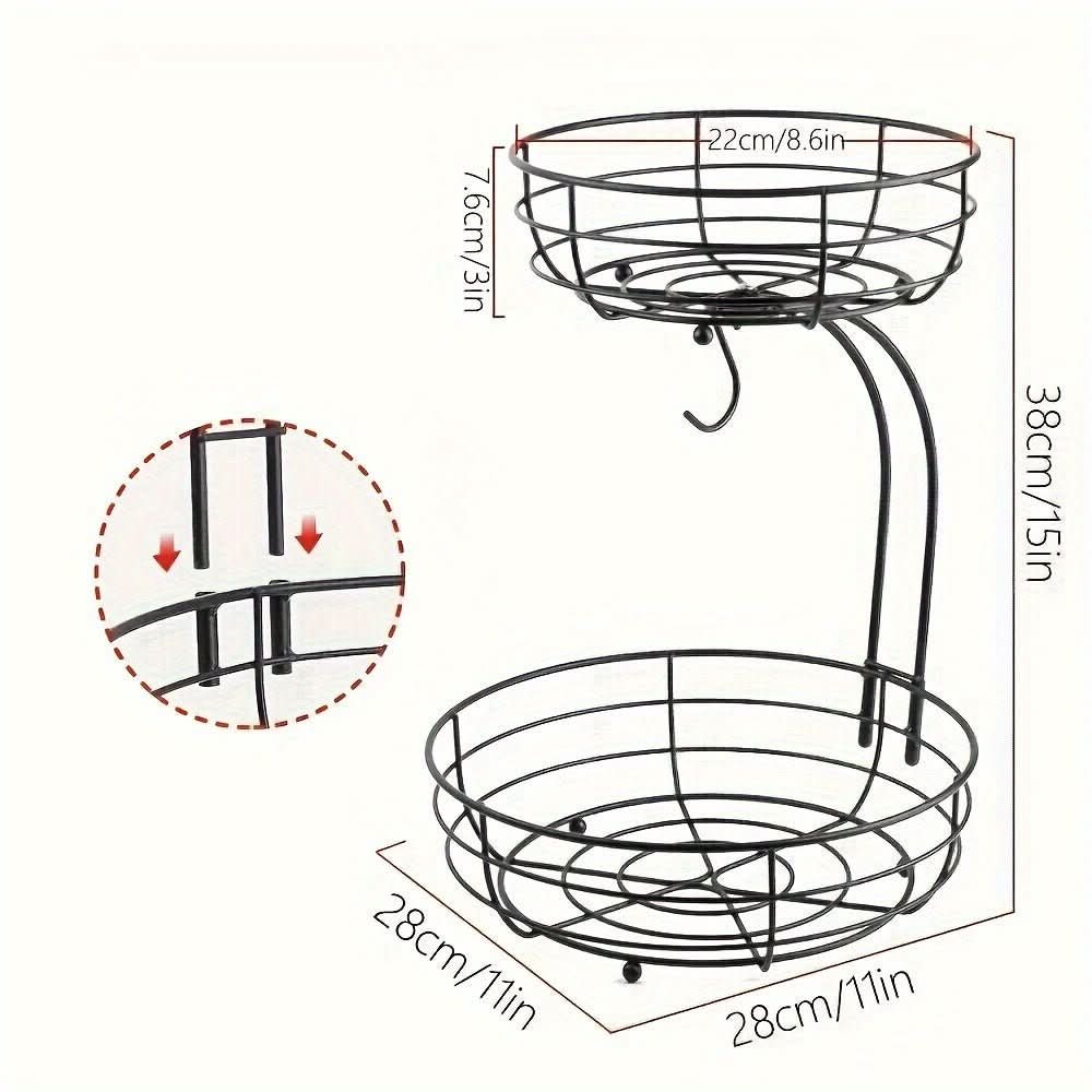 Thermabuild | 2-Tier Metal Fruit Basket with Banana Holder
