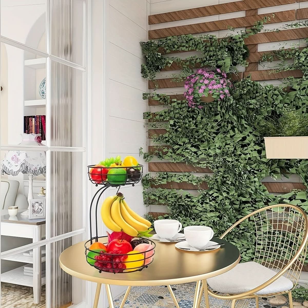 Thermabuild | 2-Tier Metal Fruit Basket with Banana Holder