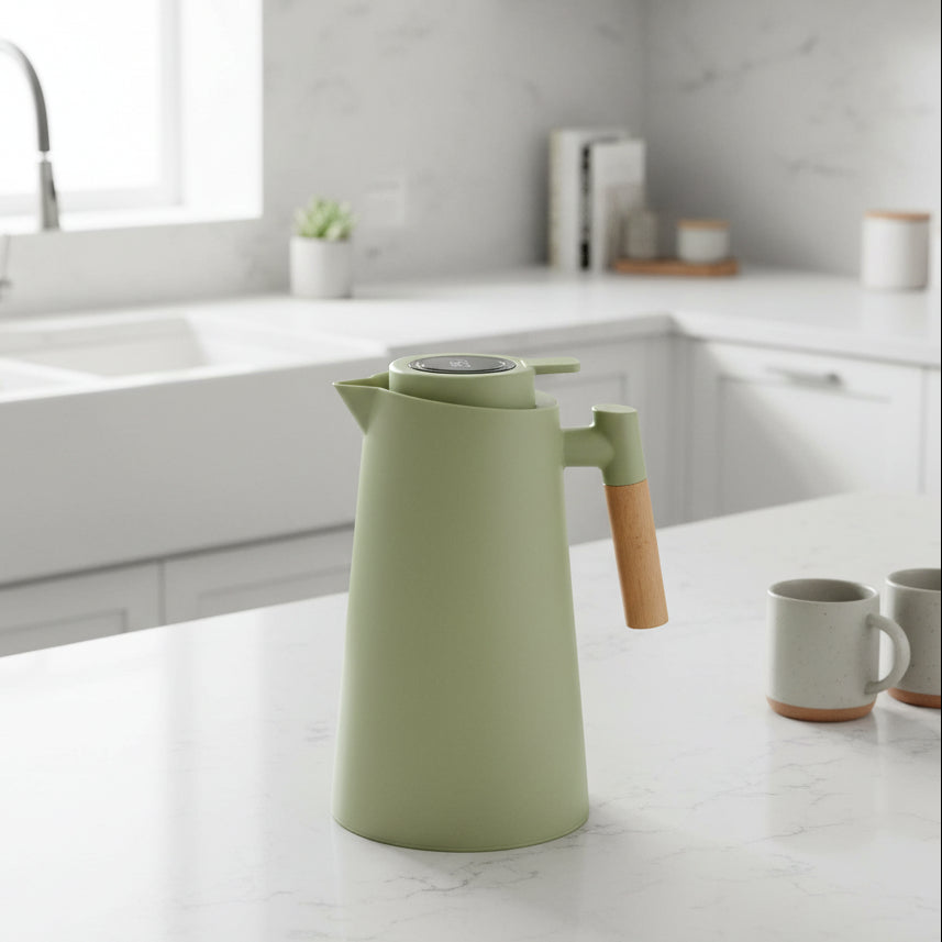 Thermabuild | Thermal Jug with Temperature Display, Leak-Proof Design & Wooden Handle