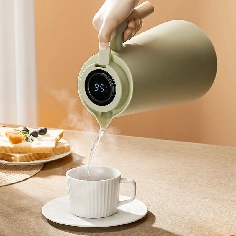 Thermabuild | Thermal Jug with Temperature Display, Leak-Proof Design & Wooden Handle