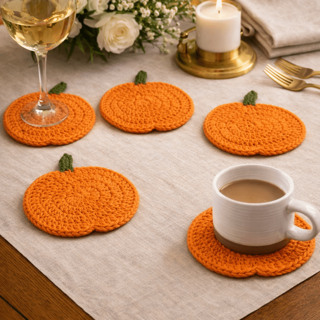 Thermabuild | Handmade Crochet Pumpkin Coasters for Fall Table Decor