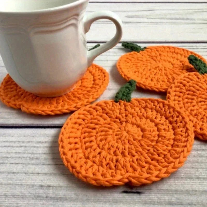 Thermabuild | Handmade Crochet Pumpkin Coasters for Fall Table Decor