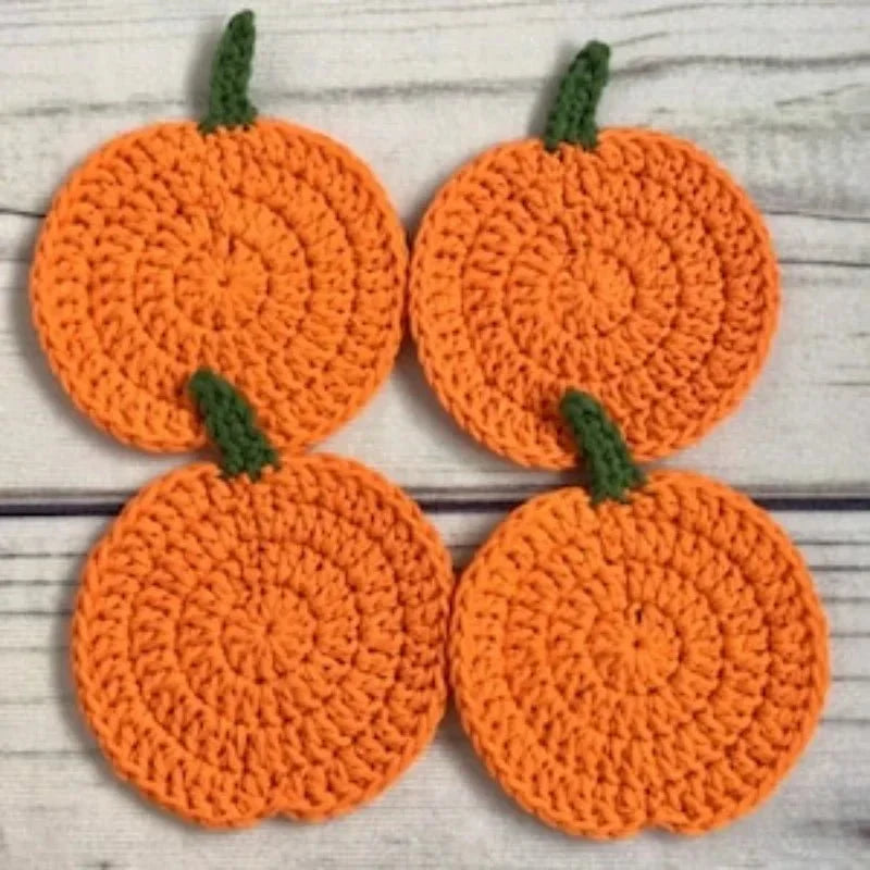 Thermabuild | Handmade Crochet Pumpkin Coasters for Fall Table Decor