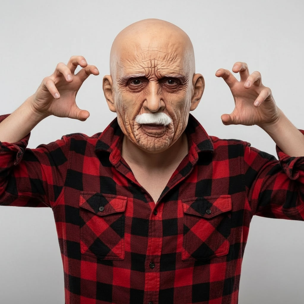 Thermabuild | Men's Halloween Costume Mask Old Man with Realistic Latex and White Mustache for Party and Haunted House
