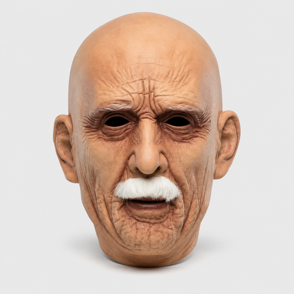 Thermabuild | Men's Halloween Costume Mask Old Man with Realistic Latex and White Mustache for Party and Haunted House