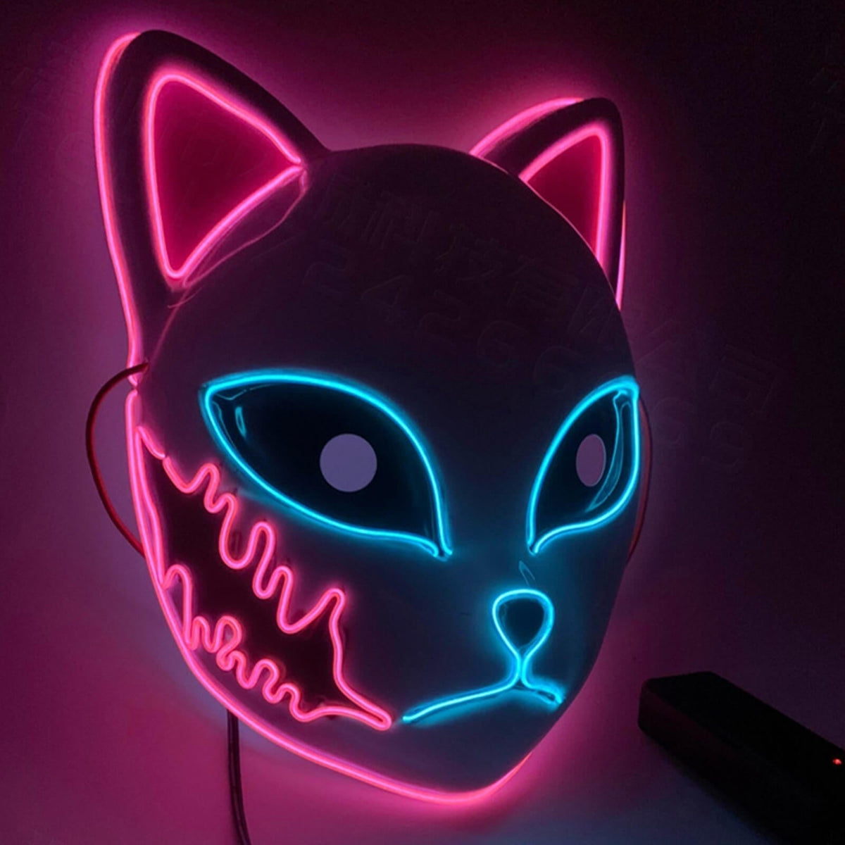 Thermabuild | Men's Halloween LED Fox Kitsune Mask with Light-Up Japanese Demon Design for Cosplay Party Costume