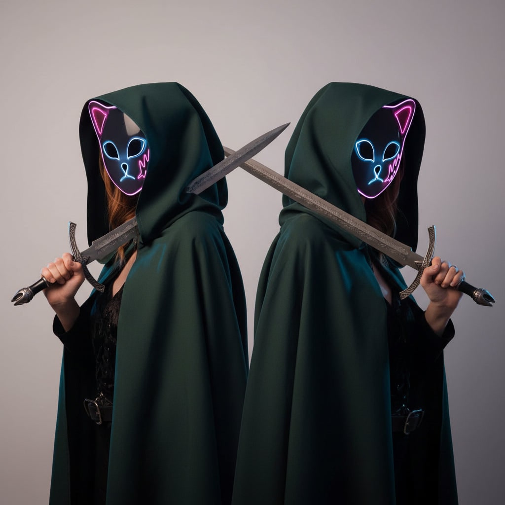 Thermabuild | Men's Halloween LED Fox Kitsune Mask with Light-Up Japanese Demon Design for Cosplay Party Costume