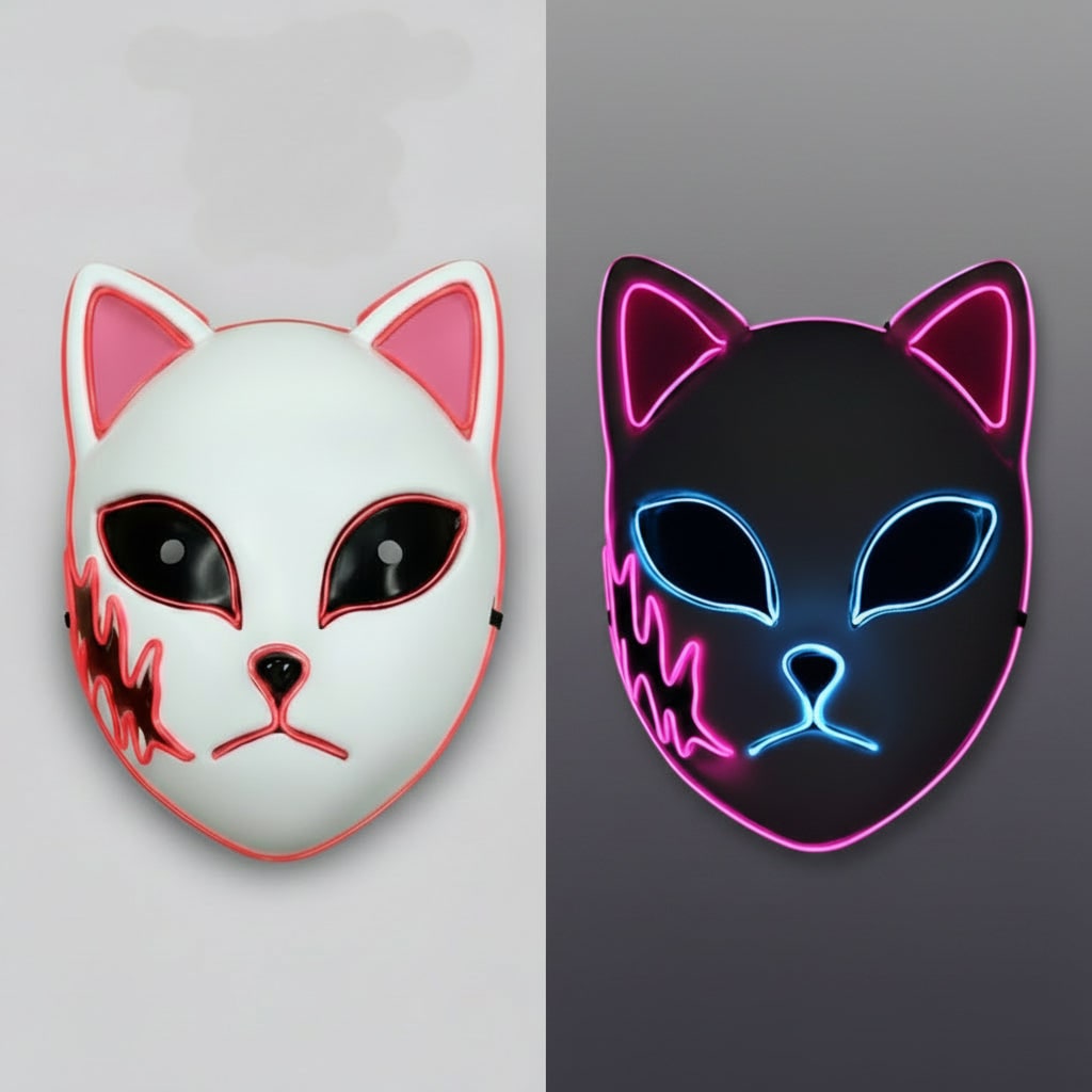 Thermabuild | Men's Halloween LED Fox Kitsune Mask with Light-Up Japanese Demon Design for Cosplay Party Costume
