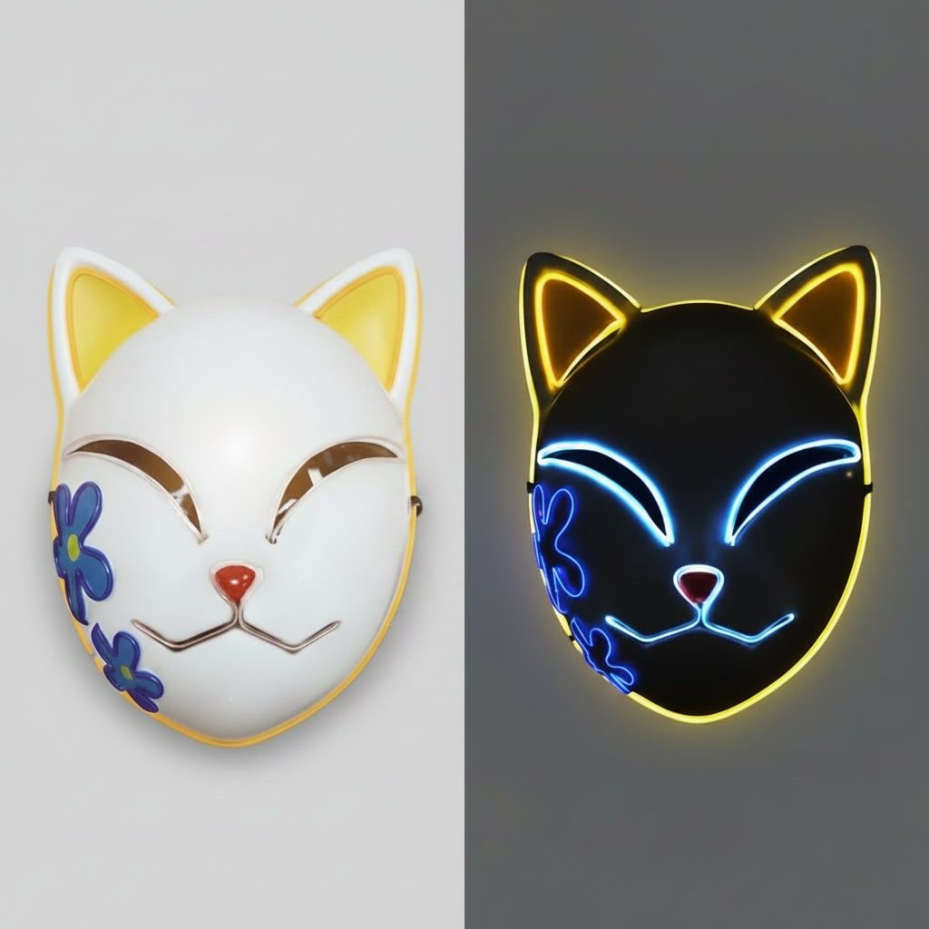 Thermabuild | Men's Halloween LED Fox Kitsune Mask with Light-Up Japanese Demon Design for Cosplay Party Costume