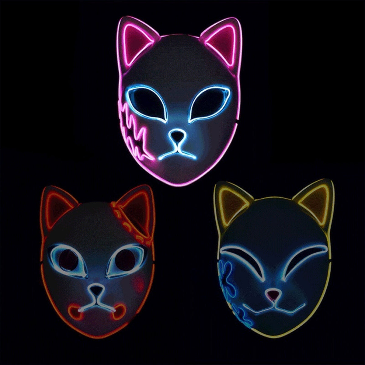 Thermabuild | Men's Halloween LED Fox Kitsune Mask with Light-Up Japanese Demon Design for Cosplay Party Costume
