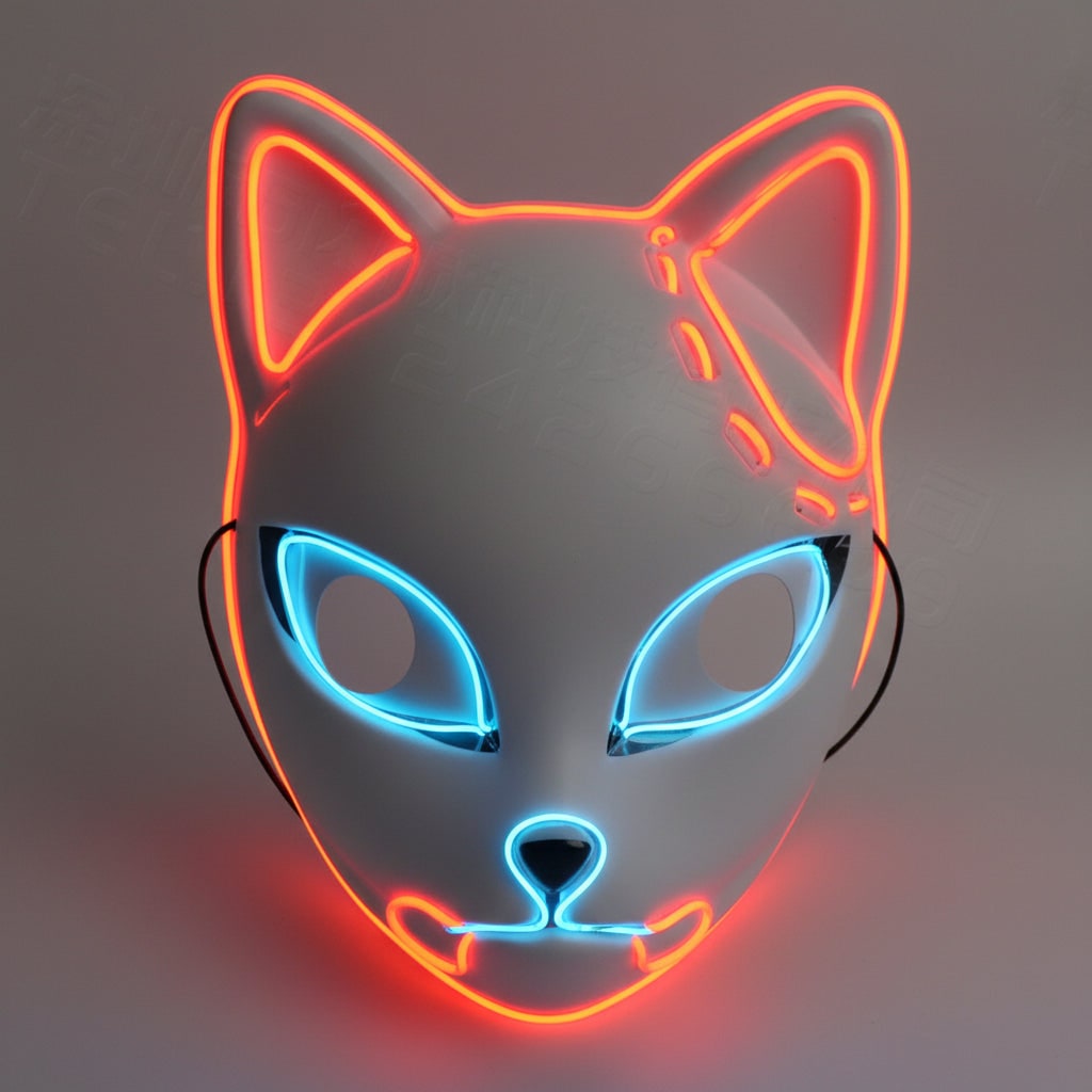 Thermabuild | Men's Halloween LED Fox Kitsune Mask with Light-Up Japanese Demon Design for Cosplay Party Costume