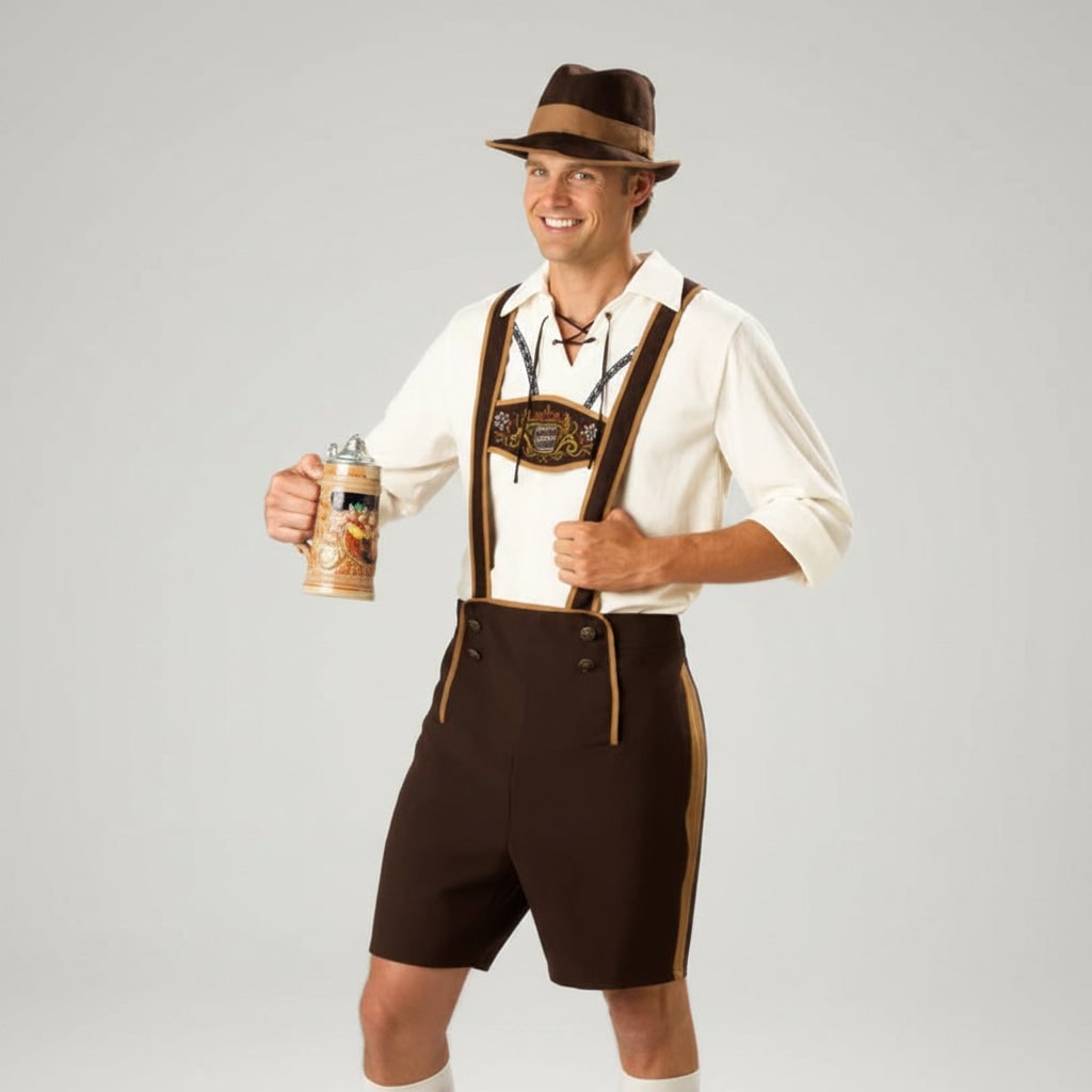 Thermabuild | Men's Halloween Oktoberfest Costume Outfit with Lederhosen Dirndl Suspenders and Lace-Up Corset Bodice