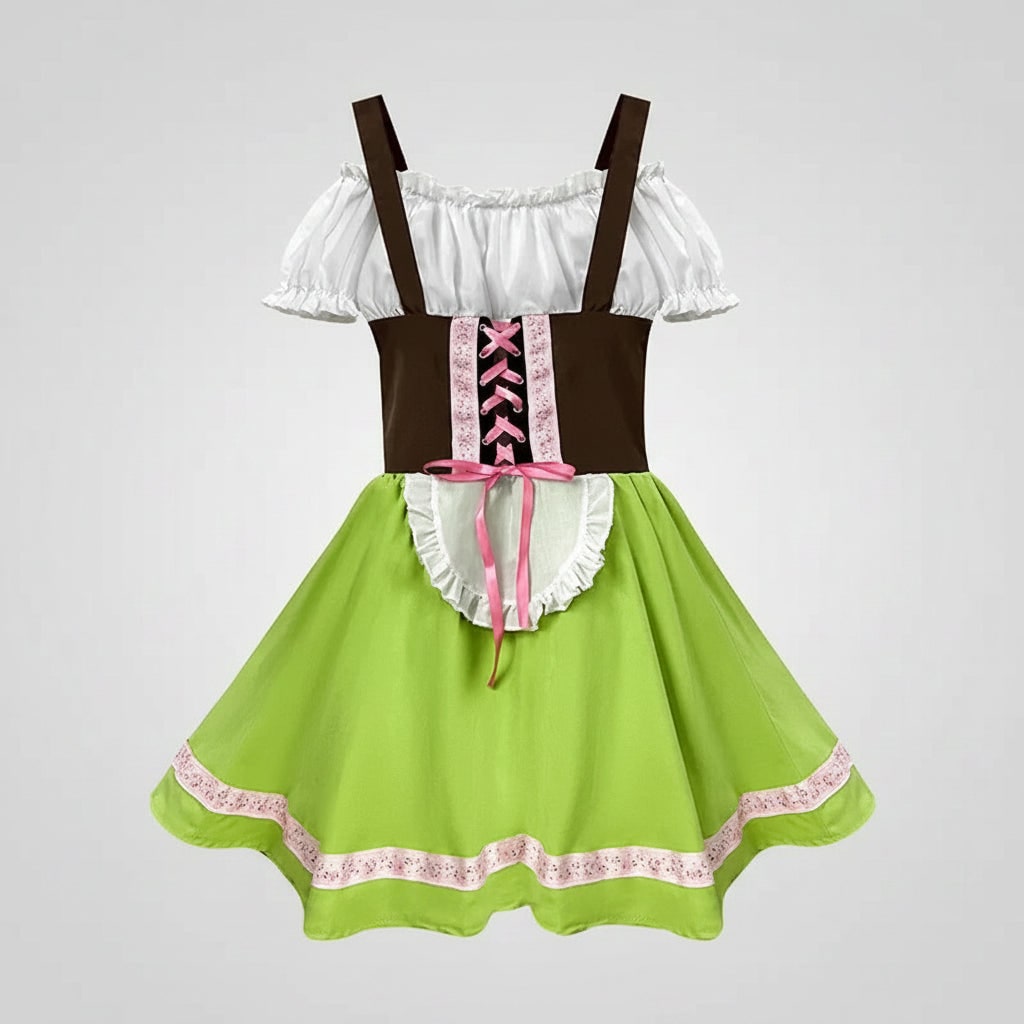 Thermabuild | Men's Halloween Oktoberfest Costume Outfit with Lederhosen Dirndl Suspenders and Lace-Up Corset Bodice