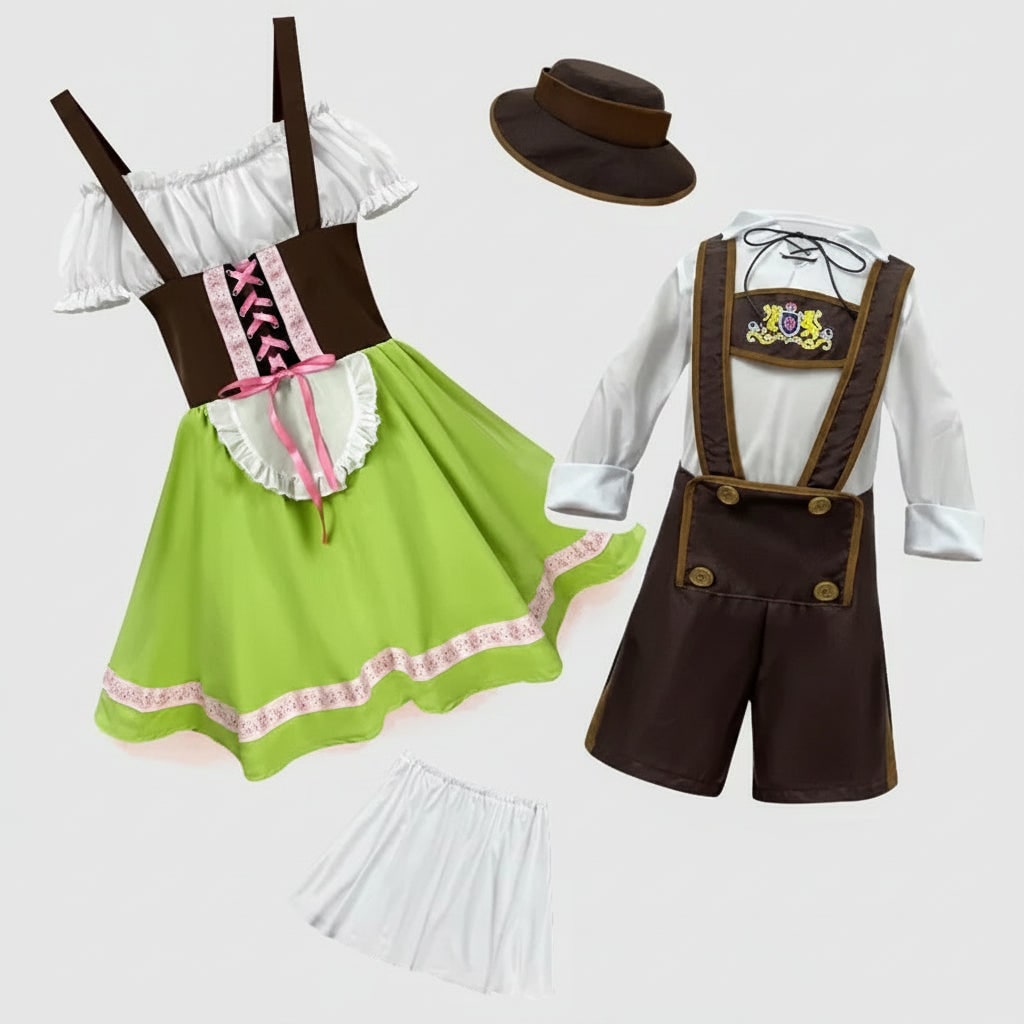 Thermabuild | Men's Halloween Oktoberfest Costume Outfit with Lederhosen Dirndl Suspenders and Lace-Up Corset Bodice