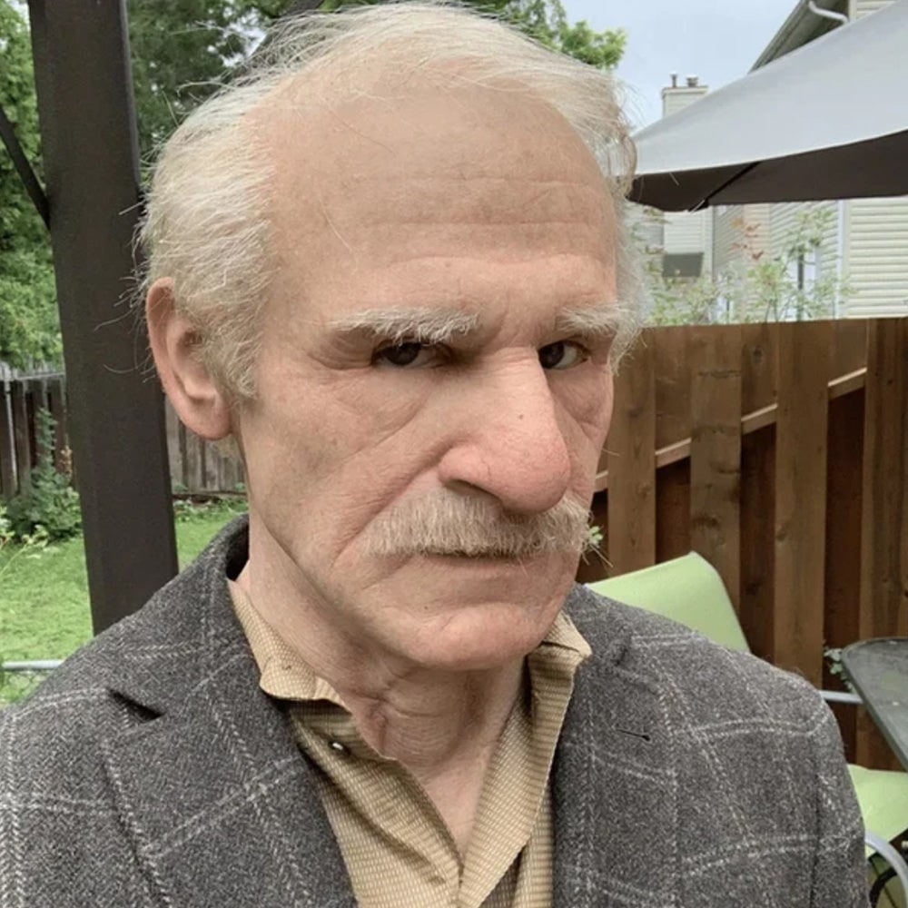 Thermabuild | Men's Halloween Realistic Silicone Old Man Mask with Facial Hair and Chest Bib