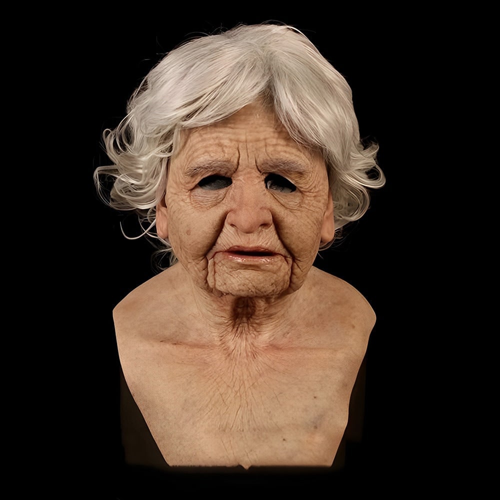 Thermabuild | Men's Halloween Realistic Silicone Old Man Mask with Facial Hair and Chest Bib