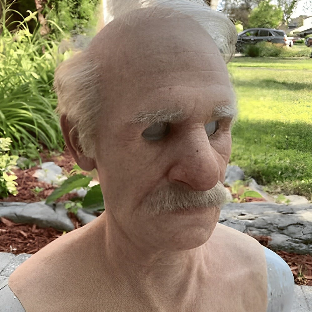 Thermabuild | Men's Halloween Realistic Silicone Old Man Mask with Facial Hair and Chest Bib