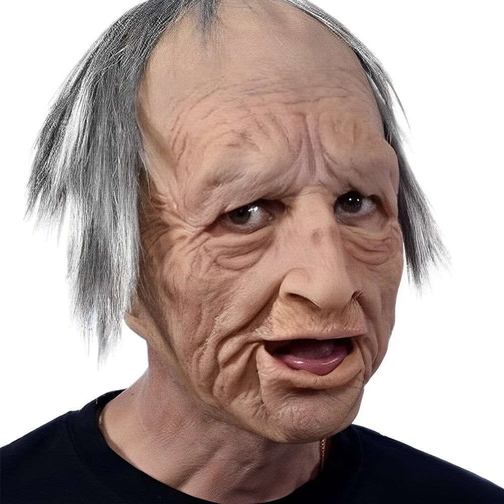 Thermabuild | Men's Halloween Realistic Silicone Old Man Mask with Facial Hair and Chest Bib