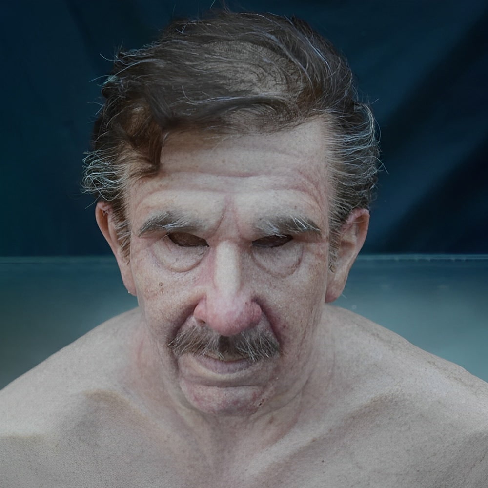 Thermabuild | Men's Halloween Realistic Silicone Old Man Mask with Facial Hair and Chest Bib
