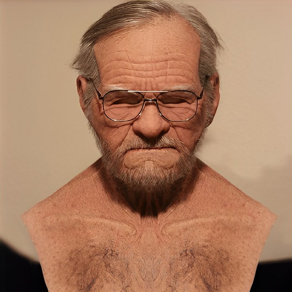 Thermabuild | Men's Halloween Realistic Silicone Old Man Mask with Facial Hair and Chest Bib