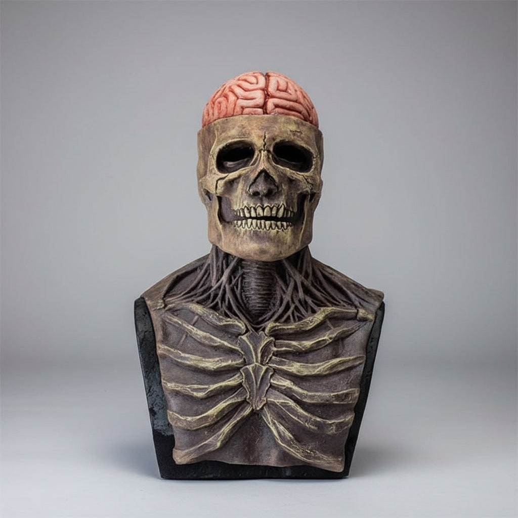 Thermabuild | Men's Halloween Skull Skeleton Mask with Exposed Brain and Ribcage Latex Full Head Creepy Costume