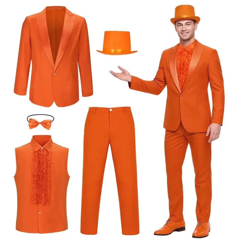 Thermabuild | Men's Halloween Tuxedo Costume Prom Formal Suit with Ruffled Shirt Bow Tie and Top Hat