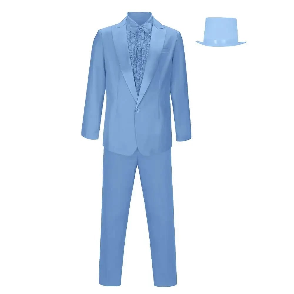 Thermabuild | Men's Halloween Tuxedo Costume Prom Formal Suit with Ruffled Shirt Bow Tie and Top Hat