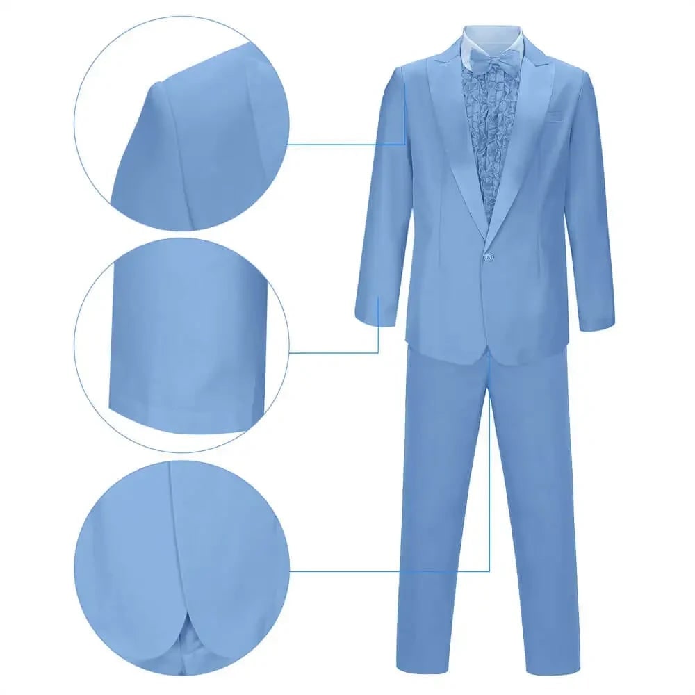 Thermabuild | Men's Halloween Tuxedo Costume Prom Formal Suit with Ruffled Shirt Bow Tie and Top Hat