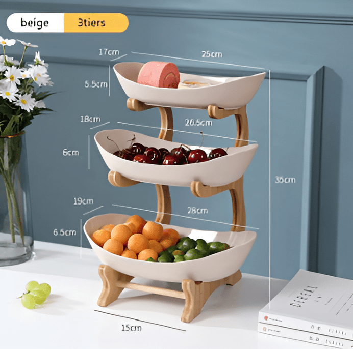 Thermabuild | Multi-Tiered Wooden Fruit Bowl for Clean Modern Kitchen Storage