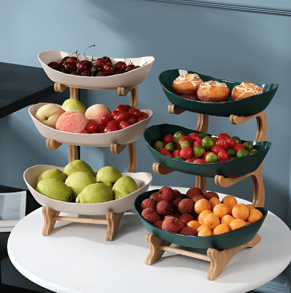 Thermabuild | Multi-Tiered Wooden Fruit Bowl for Clean Modern Kitchen Storage