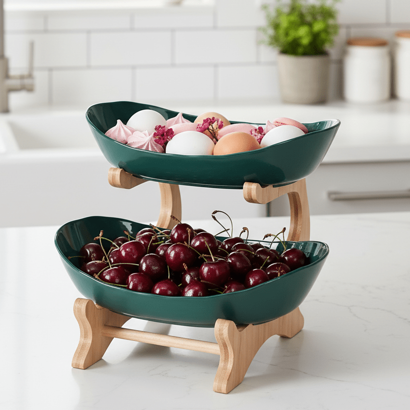 Thermabuild | Multi-Tiered Wooden Fruit Bowl for Clean Modern Kitchen Storage