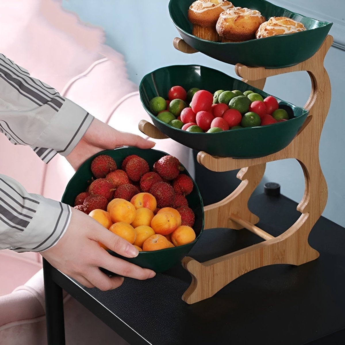 Thermabuild | Multi-Tiered Wooden Fruit Bowl for Clean Modern Kitchen Storage