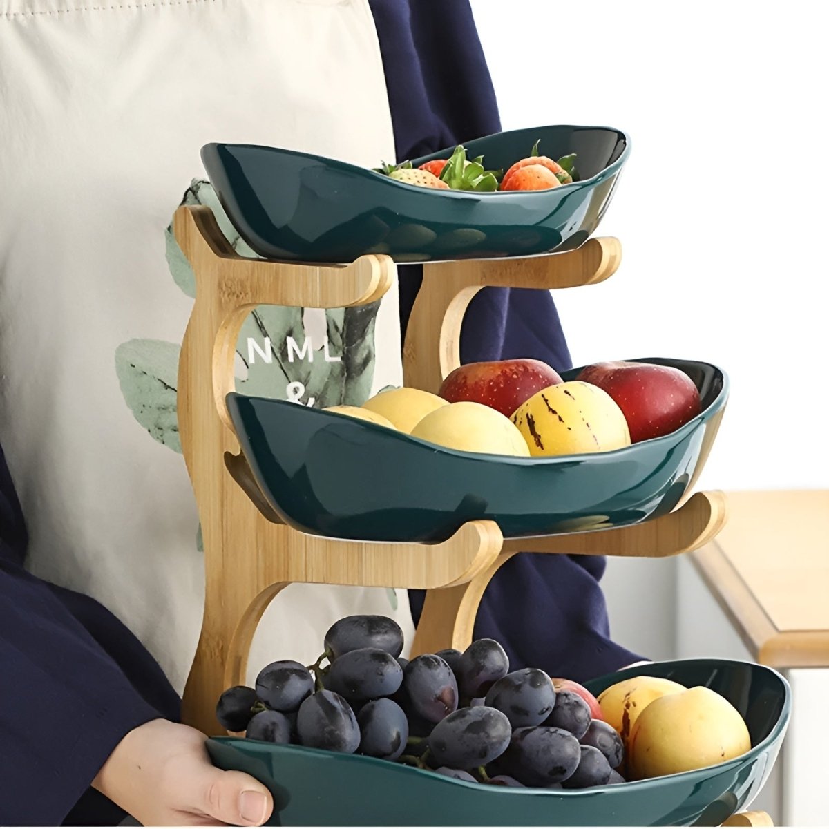 Thermabuild | Multi-Tiered Wooden Fruit Bowl for Clean Modern Kitchen Storage