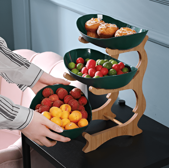 Thermabuild | Multi-Tiered Wooden Fruit Bowl for Clean Modern Kitchen Storage