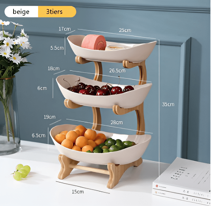 Thermabuild | Multi-Tiered Wooden Fruit Bowl for Clean Modern Kitchen Storage