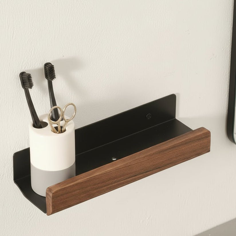Thermabuild | Rustic Solid Wood Corner Bathroom Shelf with Strong Adhesive Backing