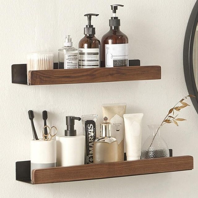 Thermabuild | Rustic Solid Wood Corner Bathroom Shelf with Strong Adhesive Backing