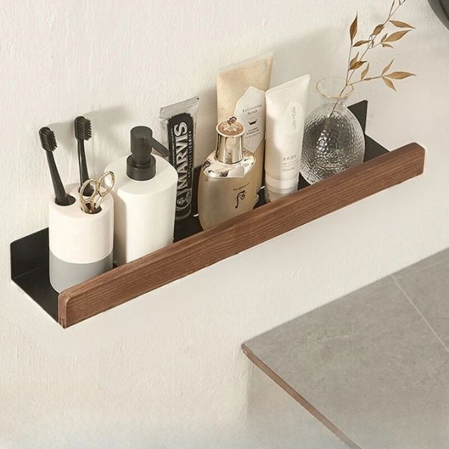 Thermabuild | Rustic Solid Wood Corner Bathroom Shelf with Strong Adhesive Backing