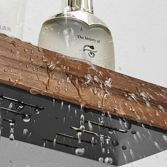 Thermabuild | Rustic Solid Wood Corner Bathroom Shelf with Strong Adhesive Backing