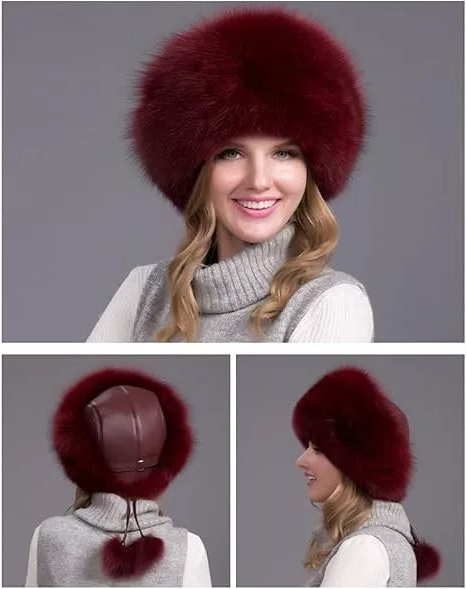 Thermabuild | 100% Natural Fox Fur Hat Women Cap Thick Fur Cap Winter Warm Hat Female Fashion For Women Hat With Earmuffs Hat