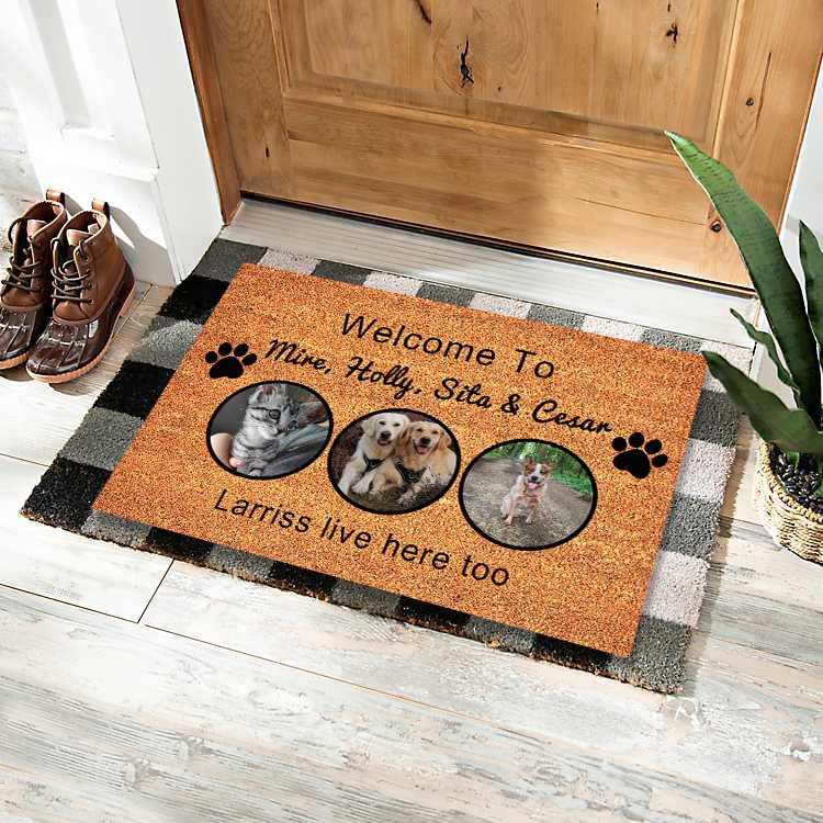 Thermabuild | Personalized Custom Doormat for Front Door with Pet Illustrations Washable Indoor Entryway Mat