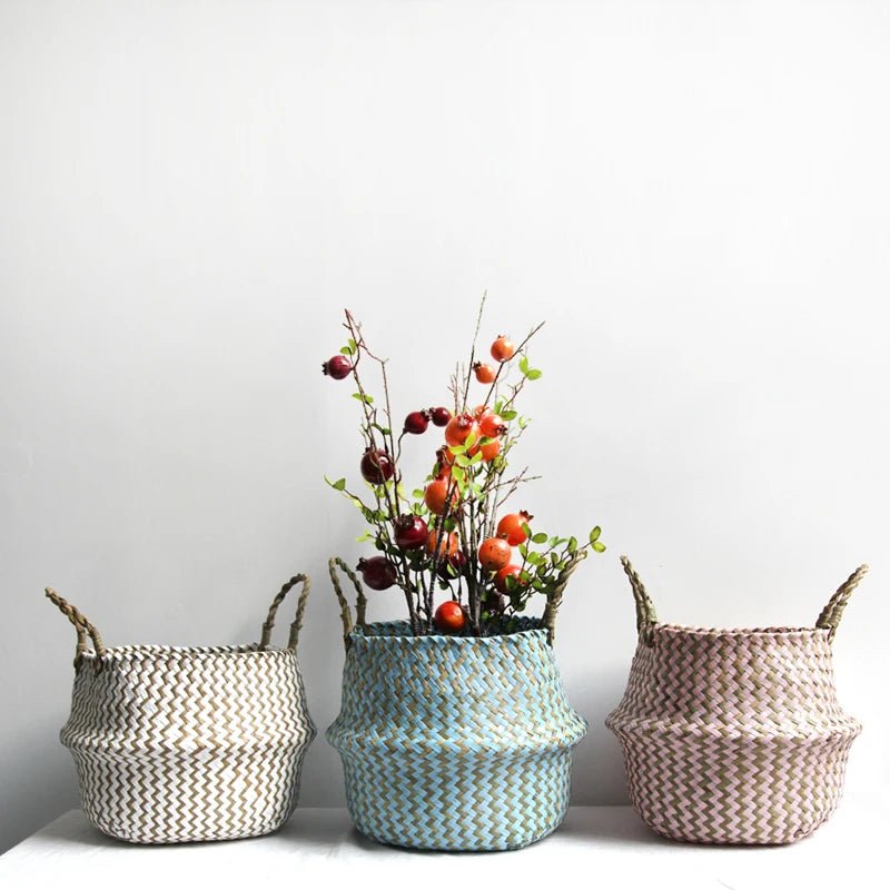 Thermabuild | Boho Handmade Wicker Basket Collapsible Flower Pot Organizer