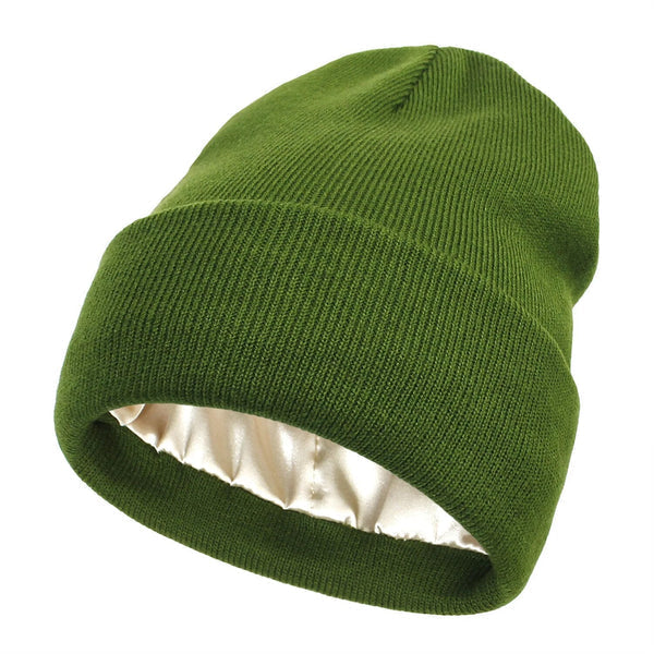 Thermabuild | Women's Wool Winter Beanie with Anti-Frizz Silk Lining - Warm Knit Skull Cap for Hair Protection against Static and Breakage - 22 x 23cm