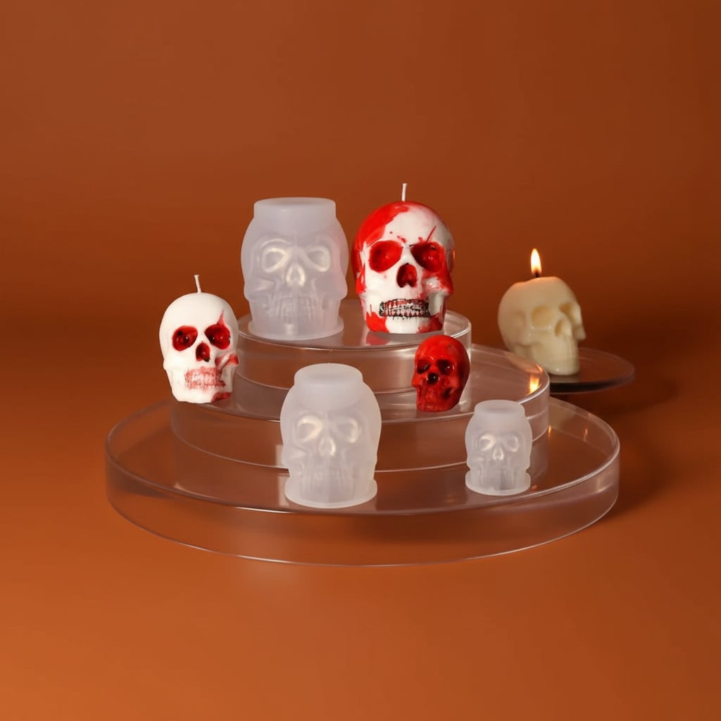 Thermabuild | Halloween 3D Skull Silicone Mold Set of 3 with Detailed Design for Resin Casting and Candle Making