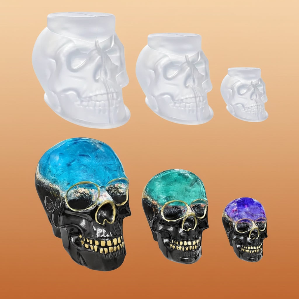 Thermabuild | Halloween 3D Skull Silicone Mold Set of 3 with Detailed Design for Resin Casting and Candle Making