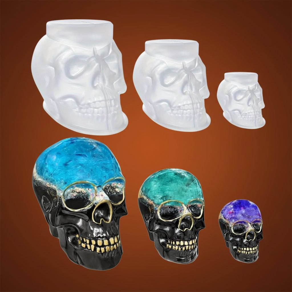 Thermabuild | Halloween 3D Skull Silicone Mold Set of 3 with Detailed Design for Resin Casting and Candle Making