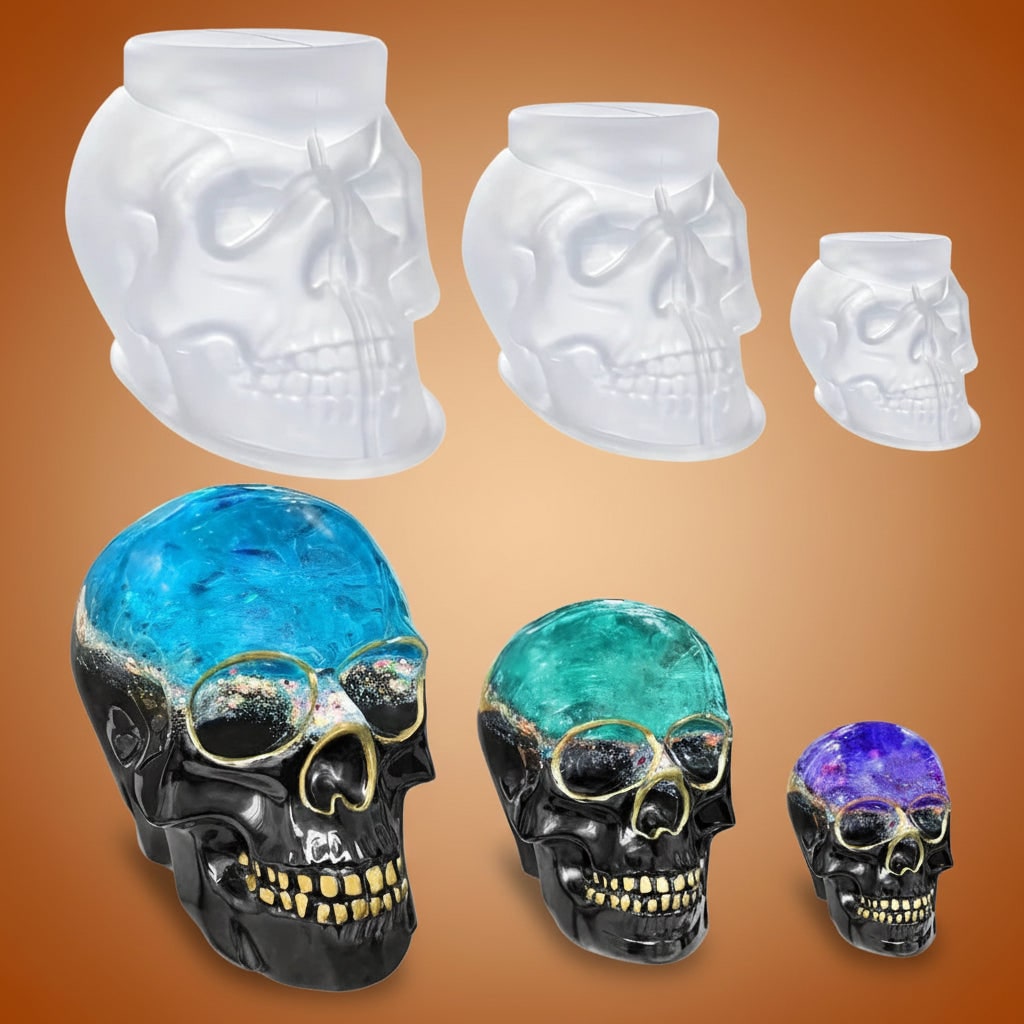 Thermabuild | Halloween 3D Skull Silicone Mold Set of 3 with Detailed Design for Resin Casting and Candle Making