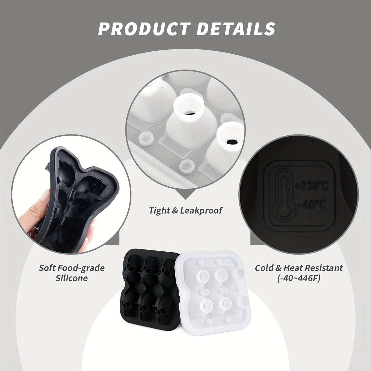 Thermabuild | Silicone Skull Ice Cube Maker Tray with Large Reusable Mold for Drinks and Whiskey Ball